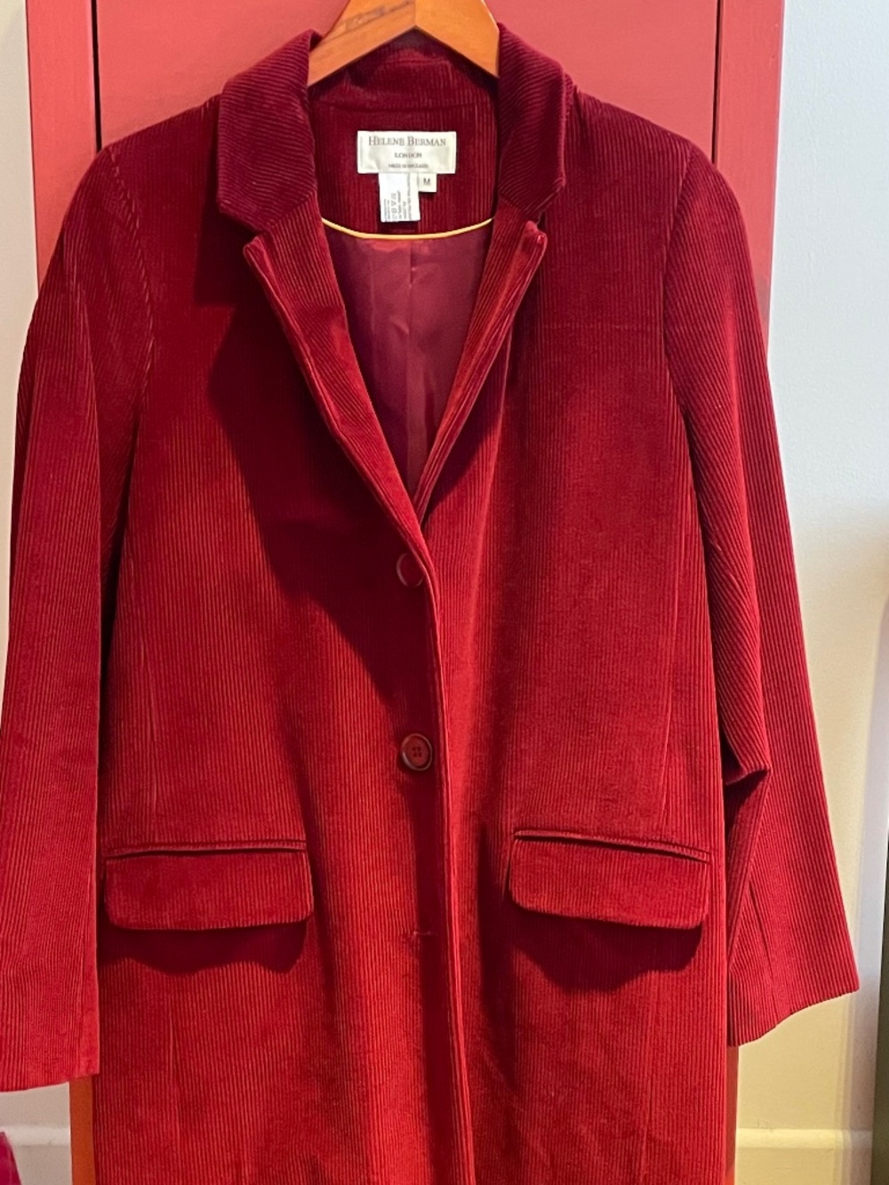 Helene Berman Corduroy College Coat in Rust Red Size Medium
